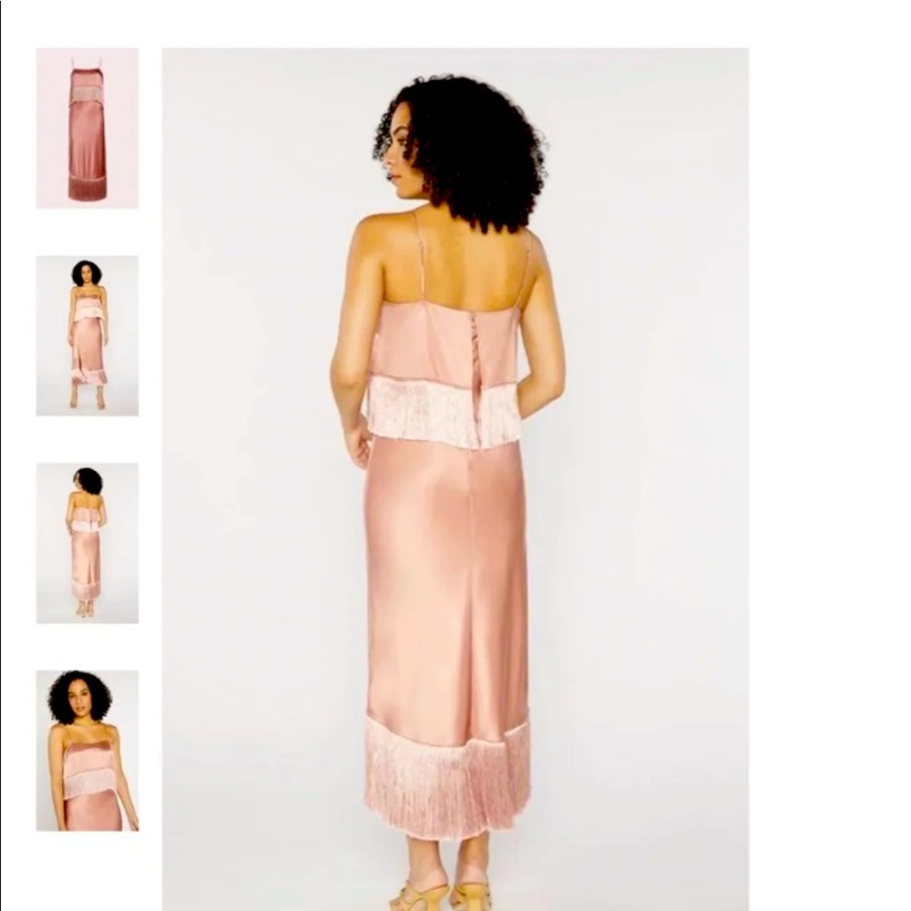 Sleeveless midi dress with fringe detail below bust and hemline. THIS SEASON!